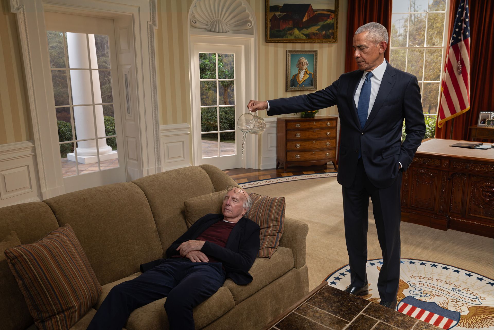 Featured image Obamas cameo Blaming Larry David for a suit and ketchup disaster